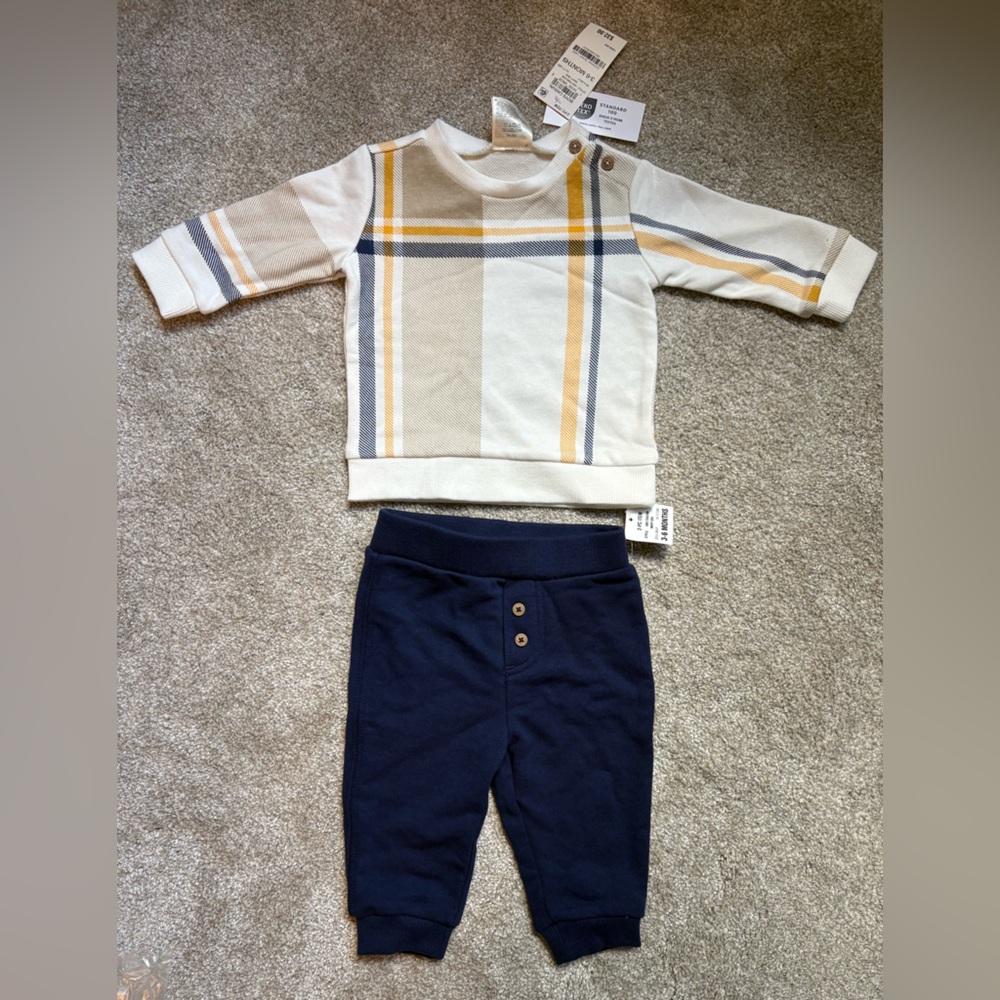 Stylish Kids Plaid Set - Cream and Navy